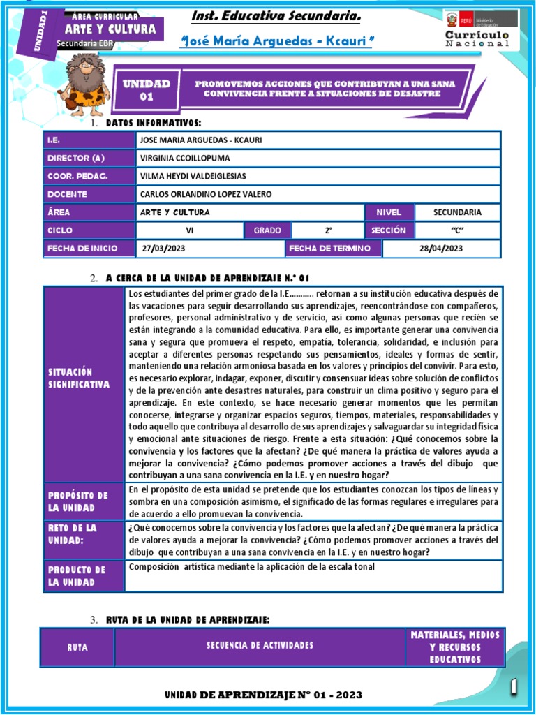 Unidad de Aprendizaje: Arte y Convivencia | PDF | Aprendizaje ...