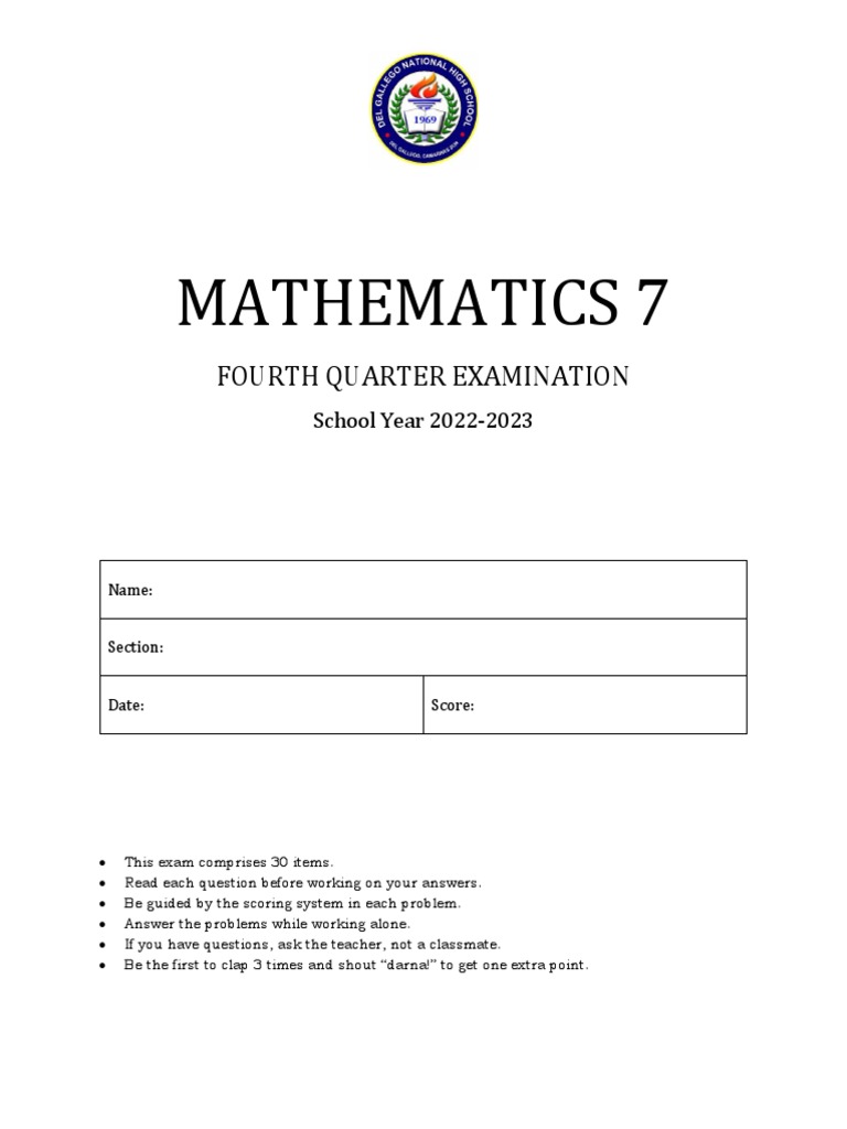 MATH 7 Test | PDF