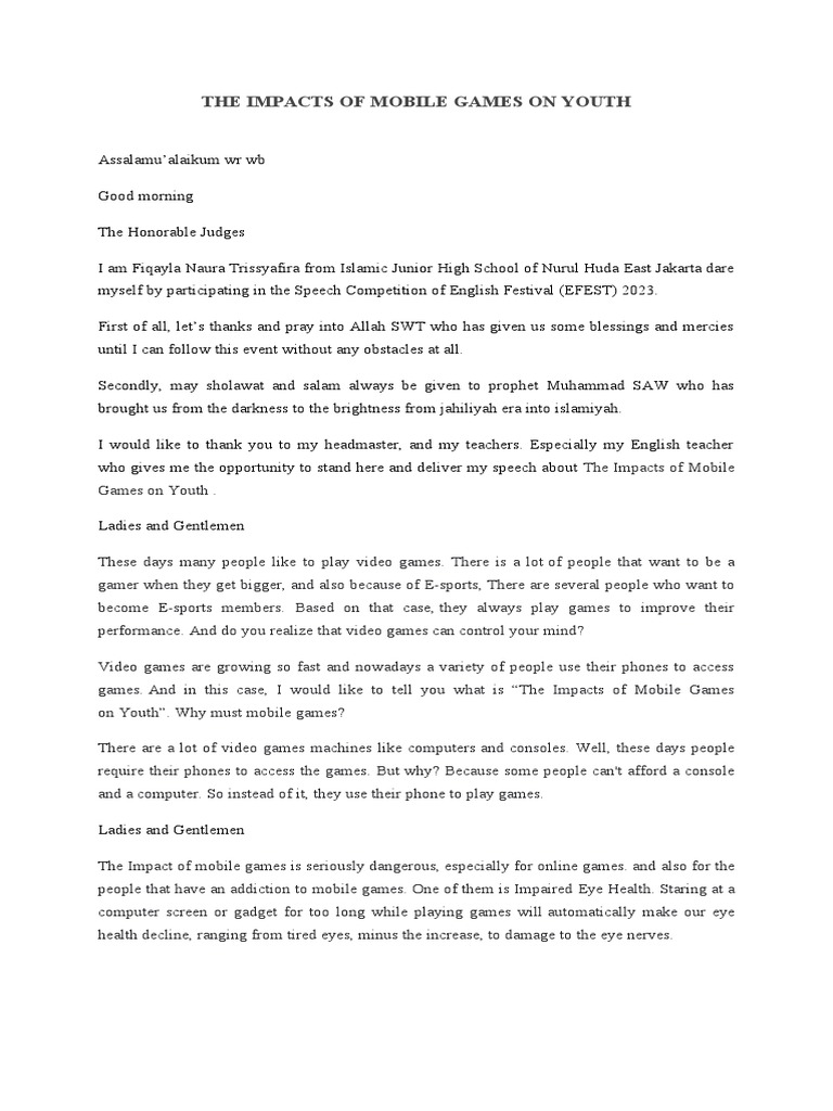 The Impacts of Mobile Games On Youth PDF