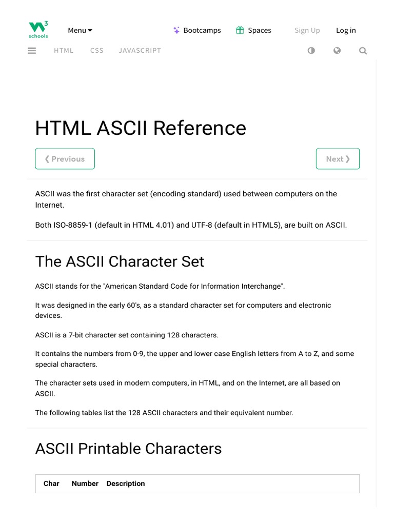 005 html ascii reference pdf ascii character encoding