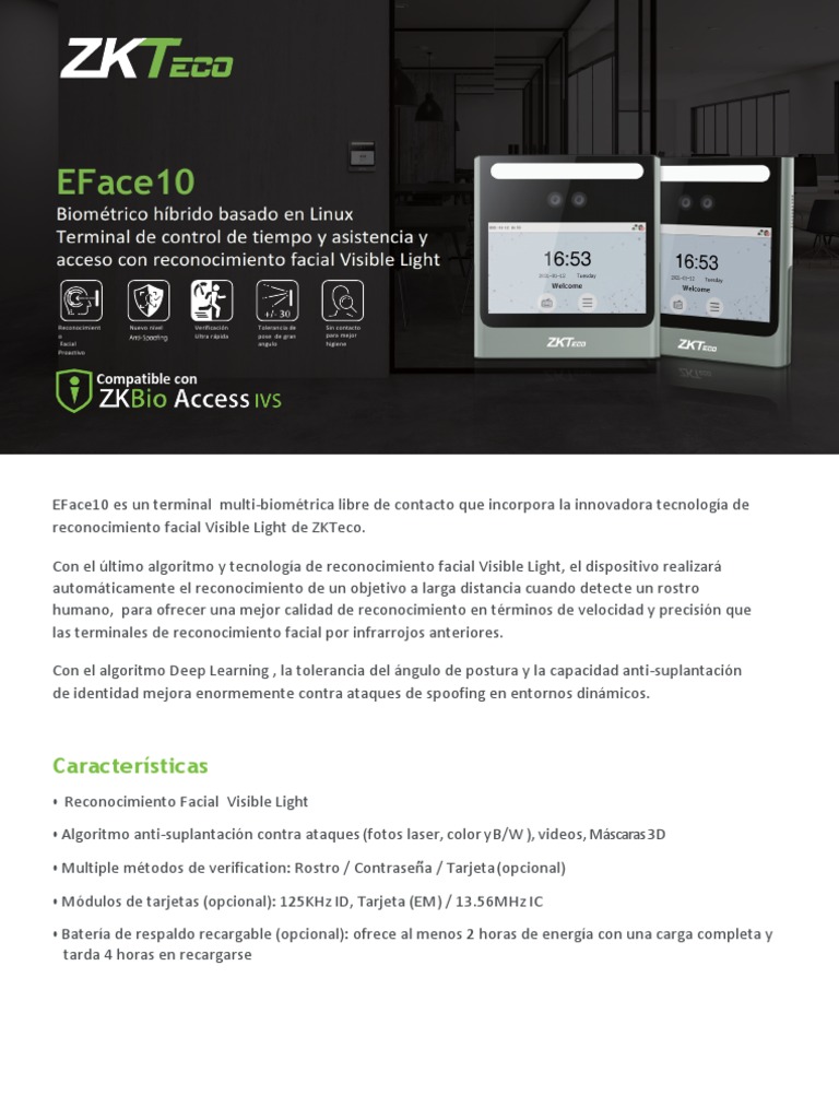 EFace 10 Ficha Técnica | PDF | Pantalla táctil | USB