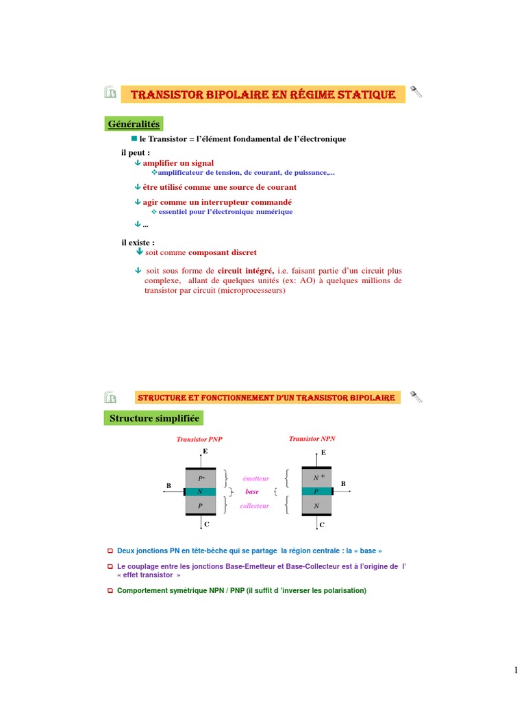 Transistors Bipolaires Régime Statique PDF