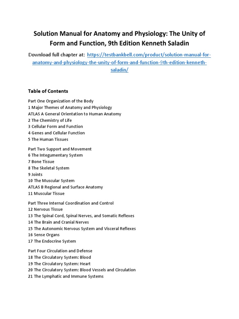 Solution Manual For Anatomy and Physiology The Unity of Form and