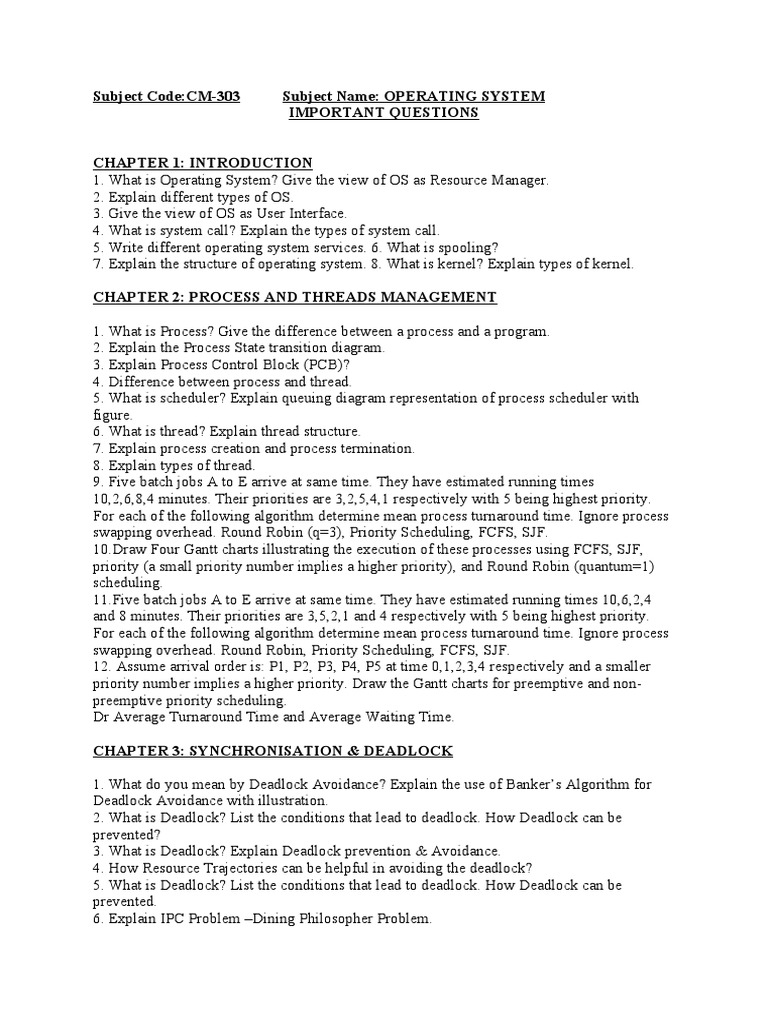 OS Important Questions | PDF