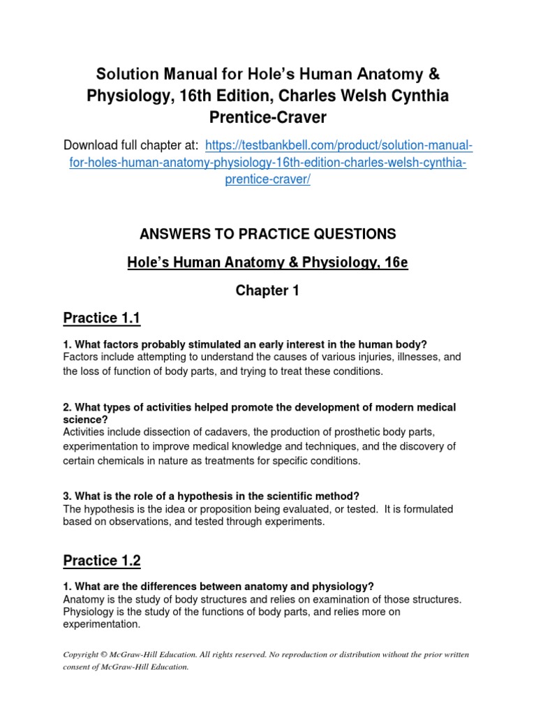 Solution Manual For Holes Human Anatomy Physiology 16th Edition Charles Welsh Cynthia Prentice