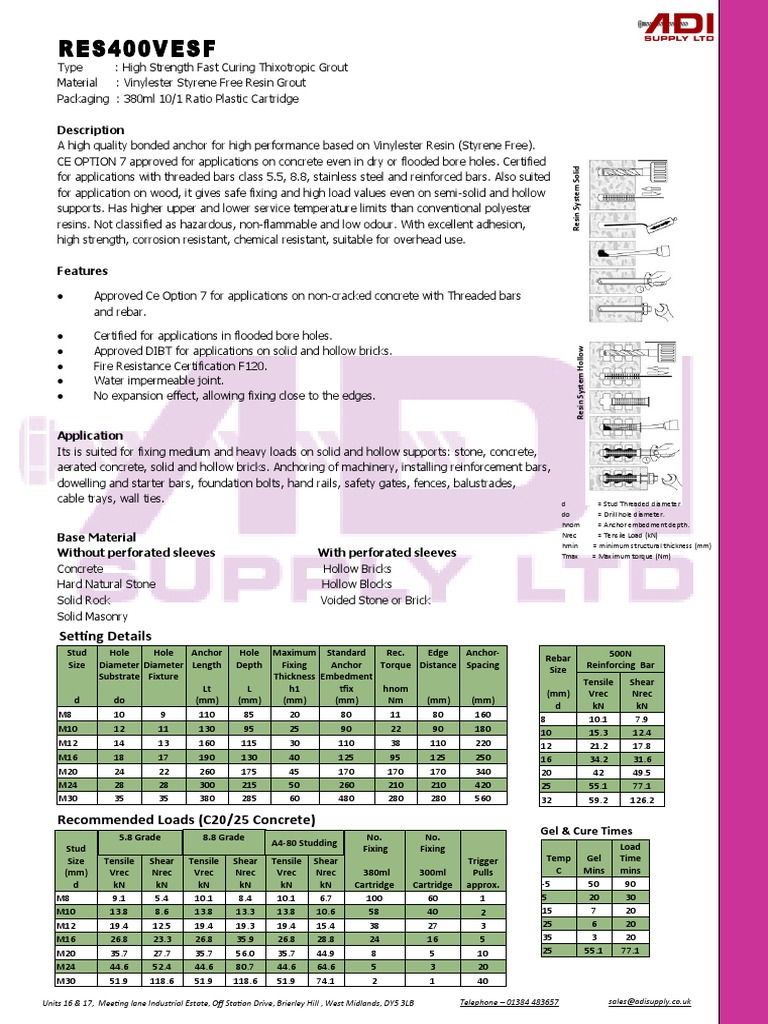 Resin Anchors Edge Distance PDF Concrete Brick