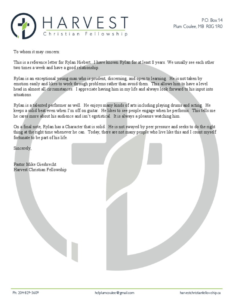 Reference Letter for Rylan Hiebert | PDF