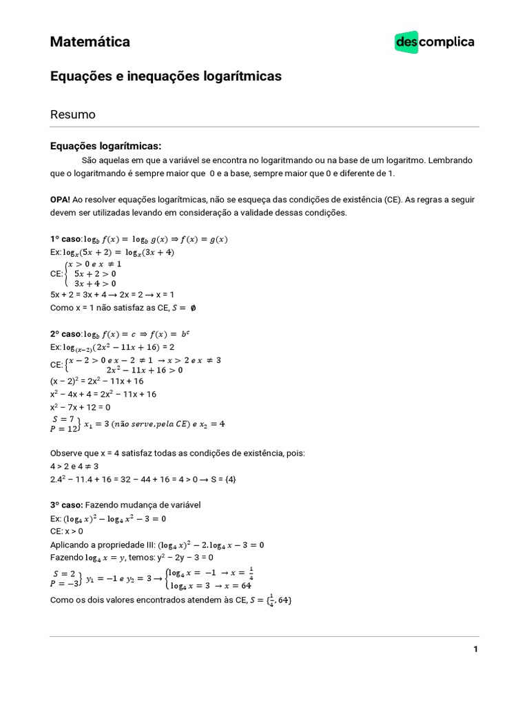 VOD Equações e Inequações Logarítmicas 2019 | PDF | Logaritmo | Equações
