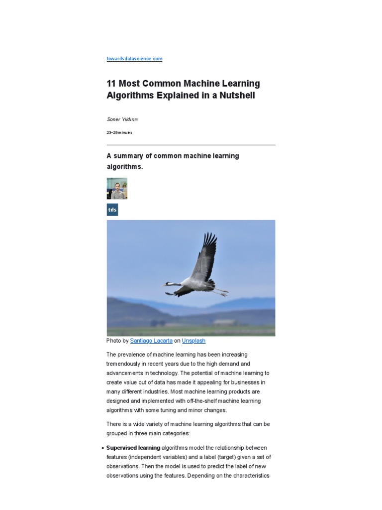 11 Most Common Machine Learning Algorithms Explained in A Nutshell by ...