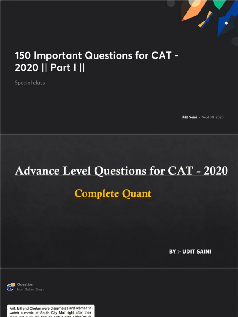 150 Important Questions For CAT 2020 Part I No Anno | PDF