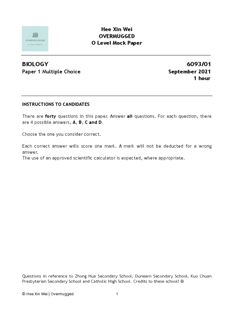 (BIO) 2021 Mock Paper 1 | PDF