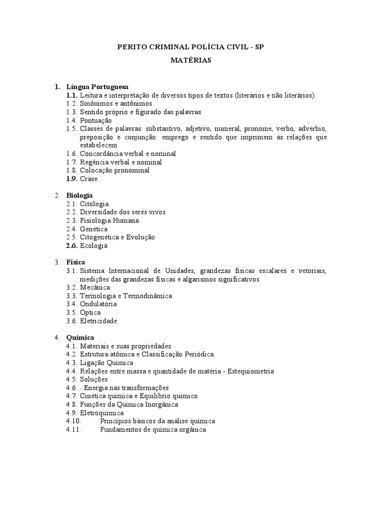 Conteúdos para Perito Criminal SP e PF | PDF | Administração pública ...