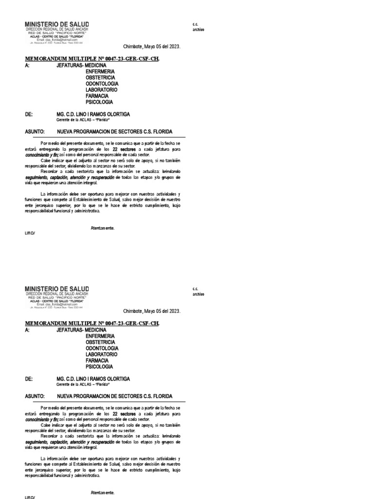 MEMO MULTIPLE 046PROGRAMACION SECTOR....1111 (1) PDF Cuidado de la