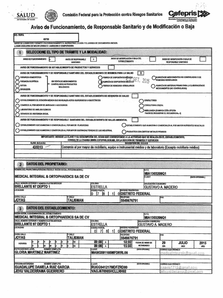 Cofepris Registro Sanitario Cartas Apoyo | PDF