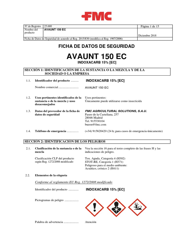 Ficha Técnica de Avaunt 150 EC | PDF | Agua | Residuos