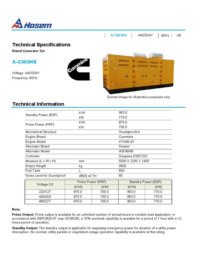 750 kW Diesel Generator Specifications | PDF | Engines | Diesel Engine