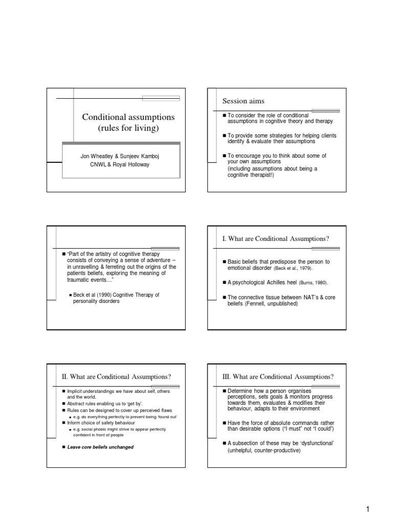Conditional Assumptions Cognitive Therapy Cognitive Behavioral Therapy