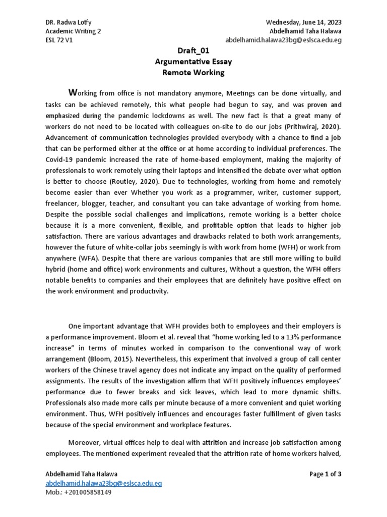 Essay - Remote Working - Draft - 02 - 00 | PDF | Employment | Business