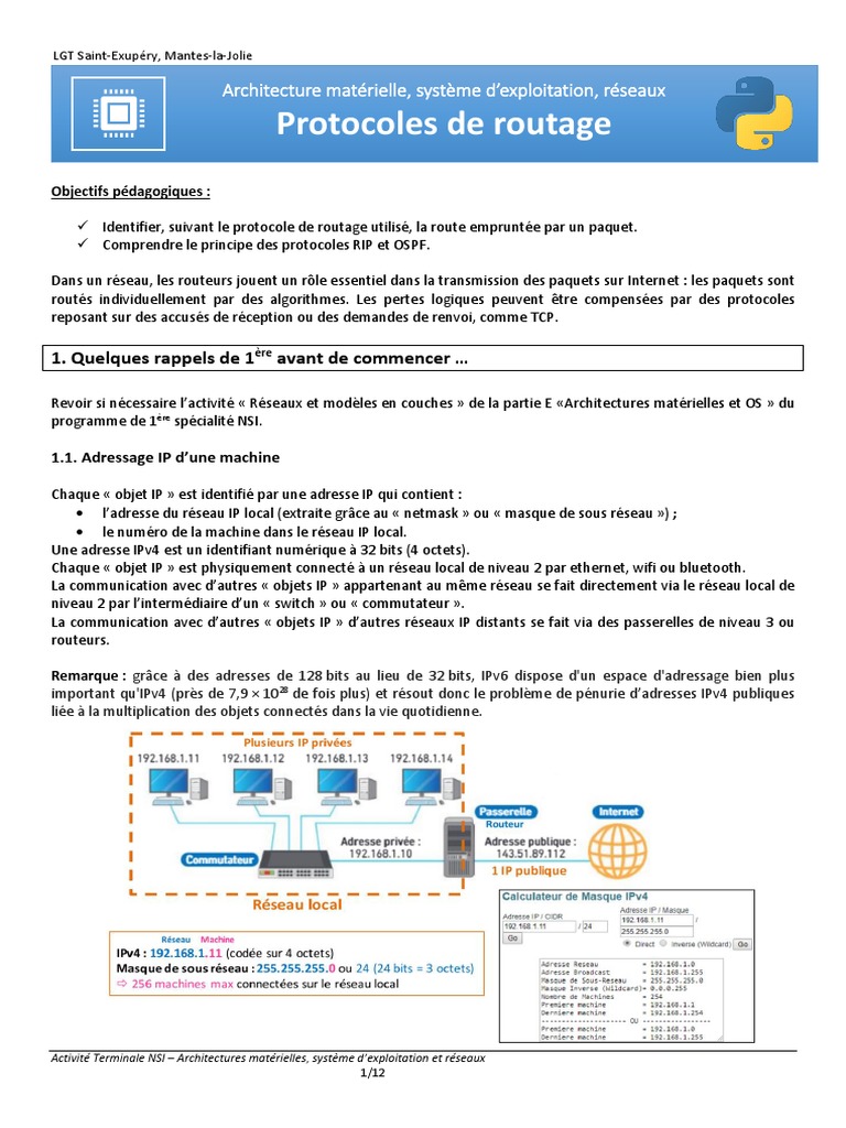 Routage et tables de routage en NSI | PDF | Adresse IP | Routage