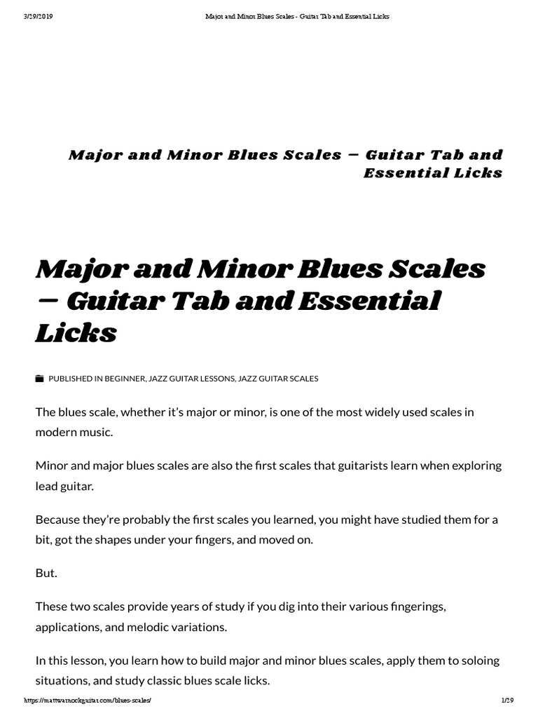 Major and Minor Blues Scales Guitar Tab and Essential Licks PDF