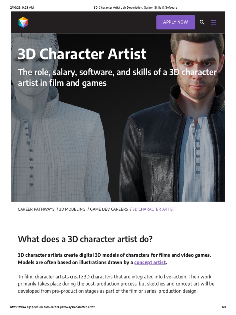 3D Character Artist Job Description, Salary, Skills & Software PDF