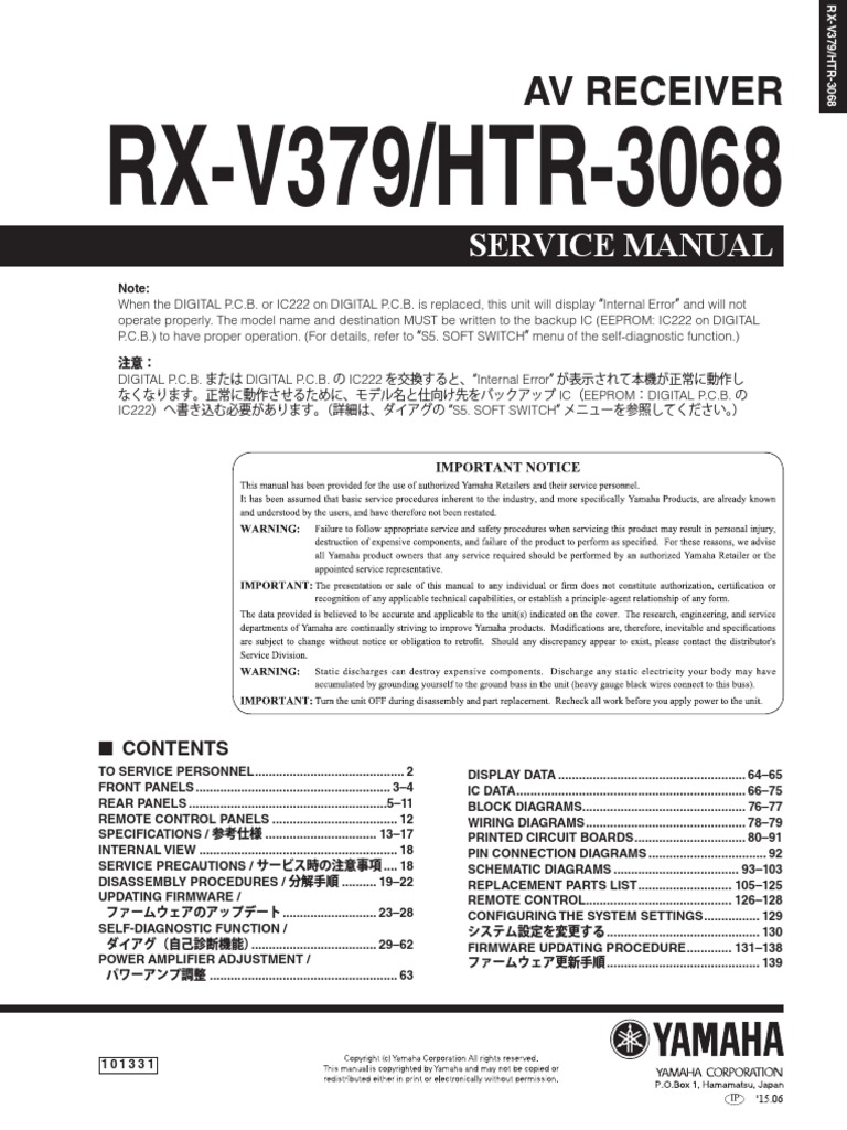 RX-V379/HTR-3068 Service Manual | PDF | Solder | Hdmi