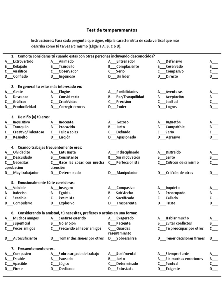 Test de temperamentos | PDF