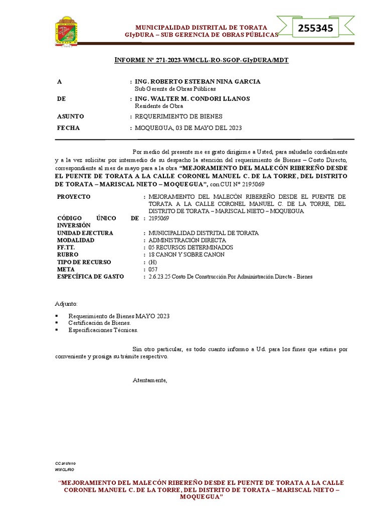 271 Informe Requerimiento de EPPS - 0057 | PDF