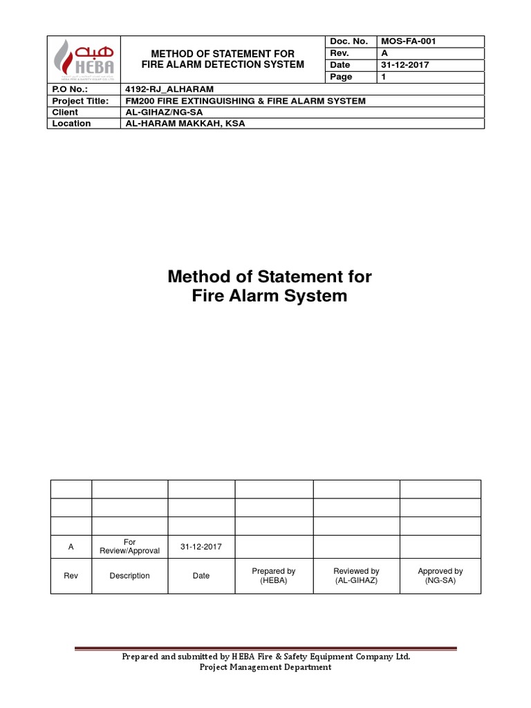 Fire Alarm System Method Statement | PDF | Building Engineering | Safety