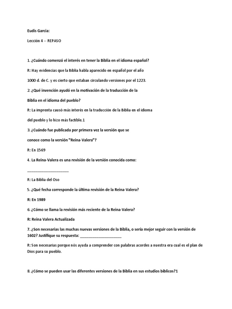 Repaso de la Lección 4 sobre la Biblia | PDF