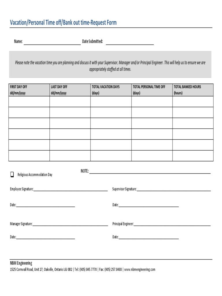 Vacation-PTO Request Form-Dec 05, 2017 | PDF