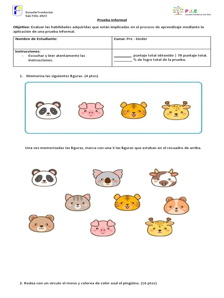 Prueba Informal NT1 | PDF | Cognición