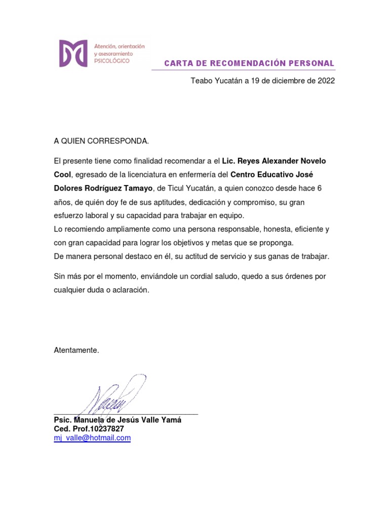 Carta de Recomendación | PDF
