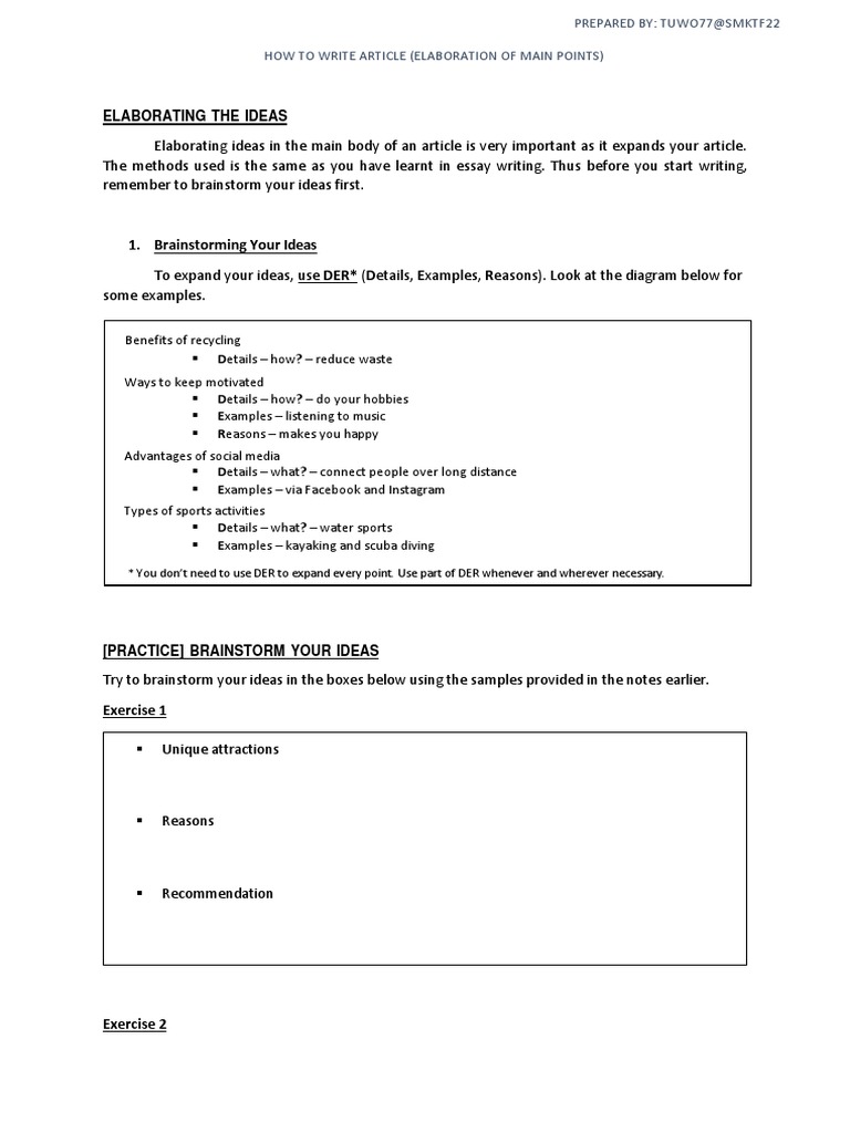 Elaborating Main Points in Articles | PDF