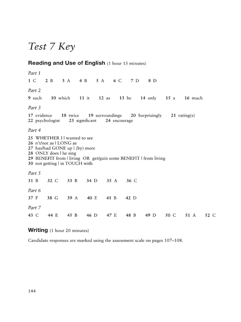 Cambridge First Test 7 Answer Key PDF