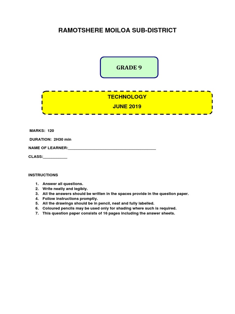 Grade 9 Technology June Exam 2019 | PDF | Teaching Methods & Materials ...