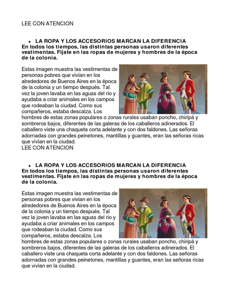 Vestimenta Colonial en Argentina | PDF | Viajes y turismo | Estilo de vida