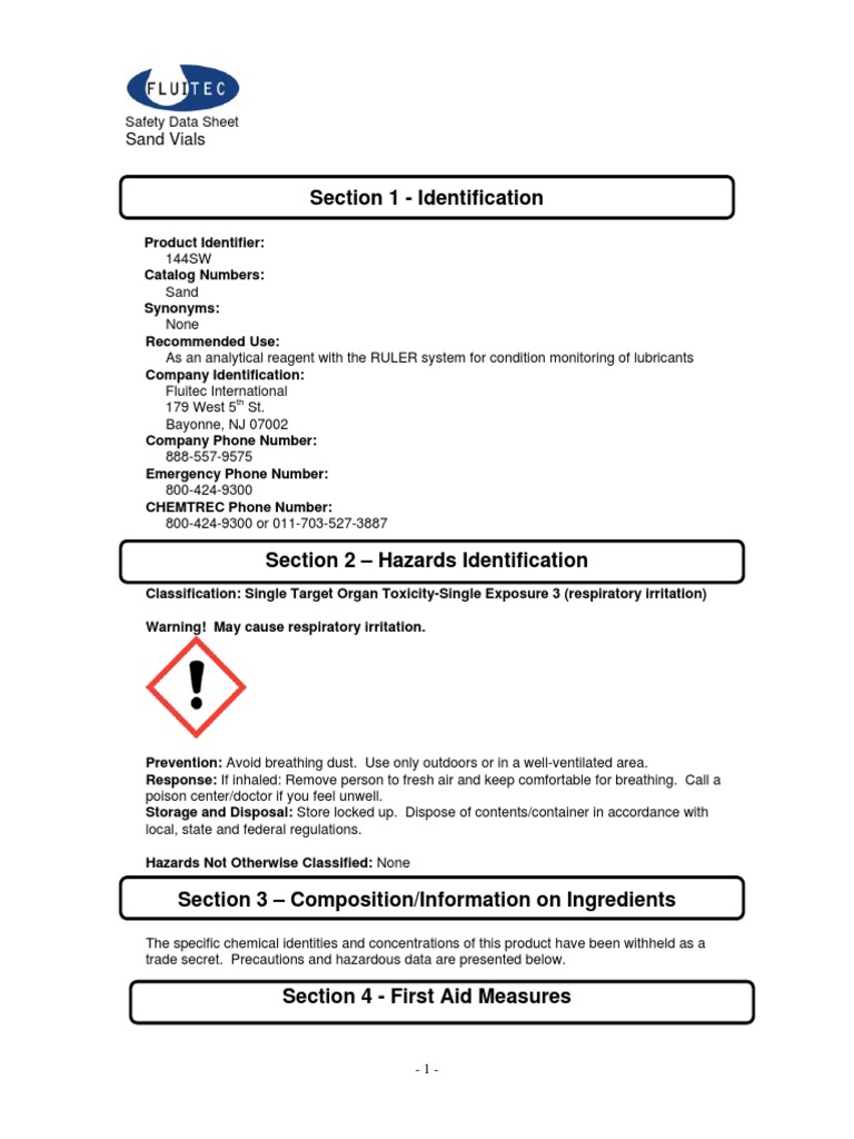 Fluitec Sand SDS Proprietary PDF