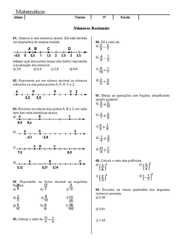 Operações Com Números Racionais | PDF | Número racional | Matemática