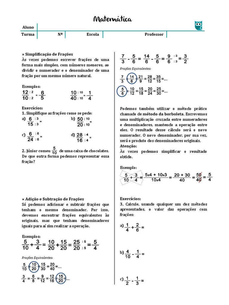 Folha De Regras De Fracao