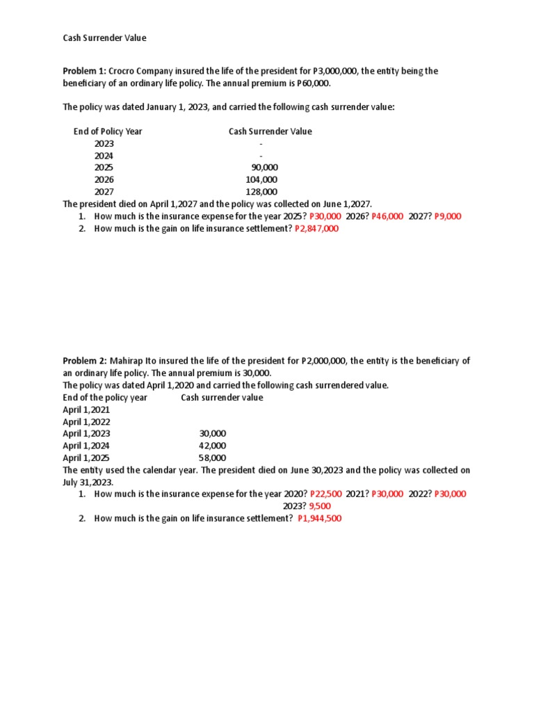 Cash surrender value pdf
