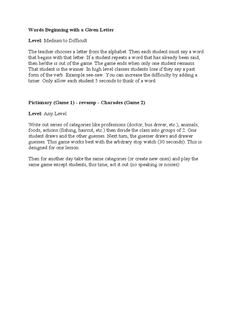 English Activities Words Beginning With A Given Letter PDF