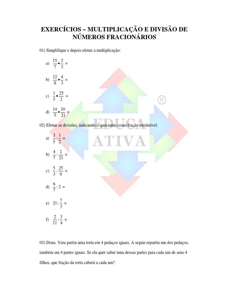 Exercícios de Multiplicação e Divisão de Frações | PDF