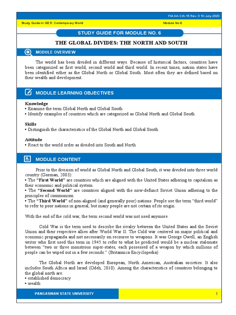 Tcw Module 6 The Global Divides Pdf Third World Global Politics