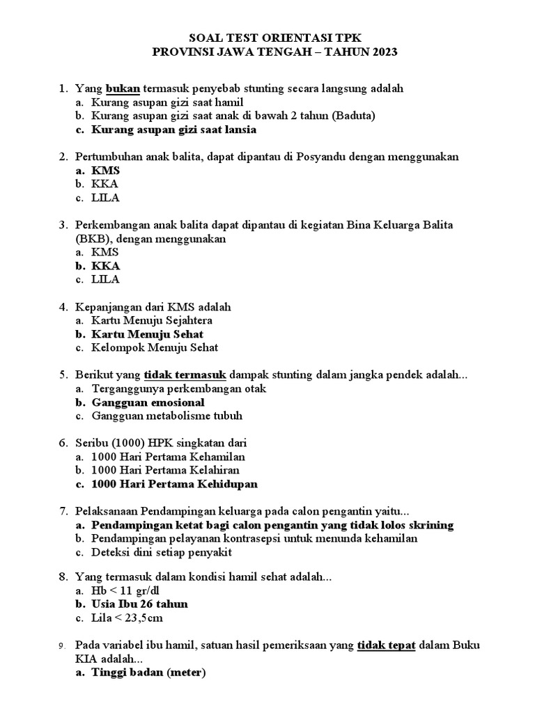Soal Test Orientasi TPK - Jateng 2023 | PDF