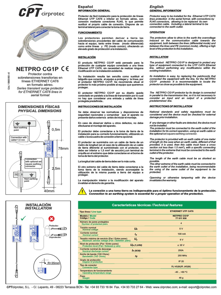 NETPRO CG1P Ethernet Surge Protector | PDF