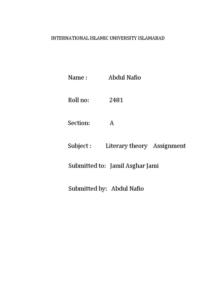Literary Theory Assignment