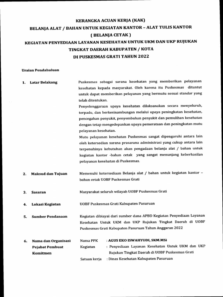 KAK ATK Puskesmas Grati PDF
