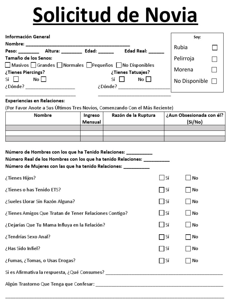 El Formulario Oficial De Solicitud De Novia