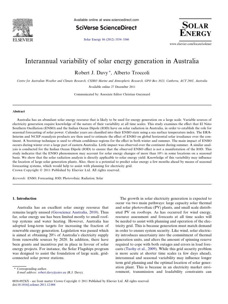 Interannual variability of solar energy generation in Australia